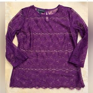 Inc International Concept Clothing Purple Lace 3/4 Length Sleeve Top Size Small